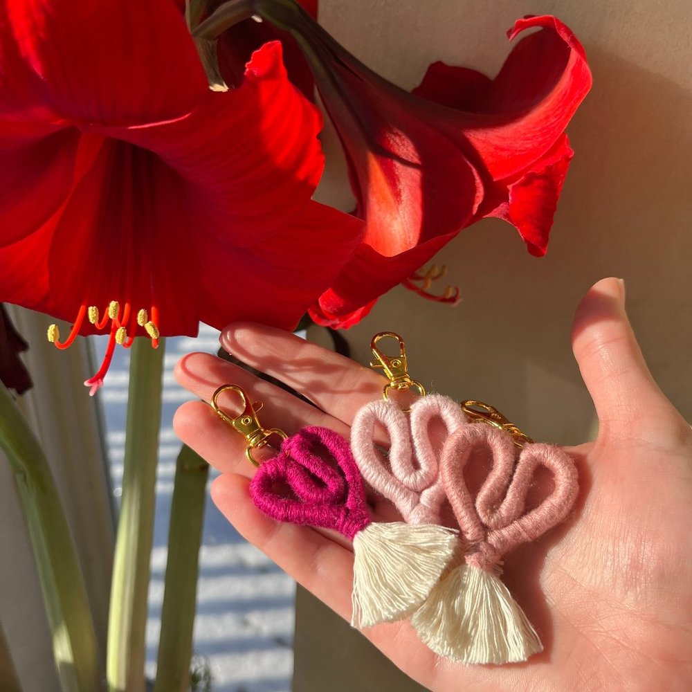 Handmade  Macrame Heart Keychain Charm /Heart Car Charm, Boho Purse Chain